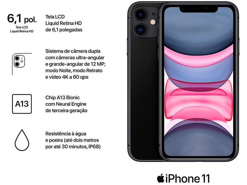 iPhone 11 Apple 128GB Preto 6,1” 12MP iO - iPhone - Magazine Luiza